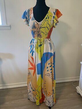 WALKER & WADE DRESS TOUCAN PERIWINKLE FULL LENGTH TROPICAL SIZE SMALL